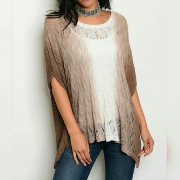 ✨ NWT ✨ White and Brown Knit Crochet BOHO Blouse - Picture 1 of 4